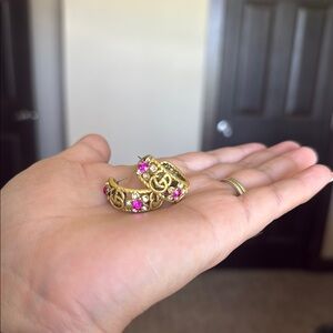 Gold and Pink Hoop Earrings
